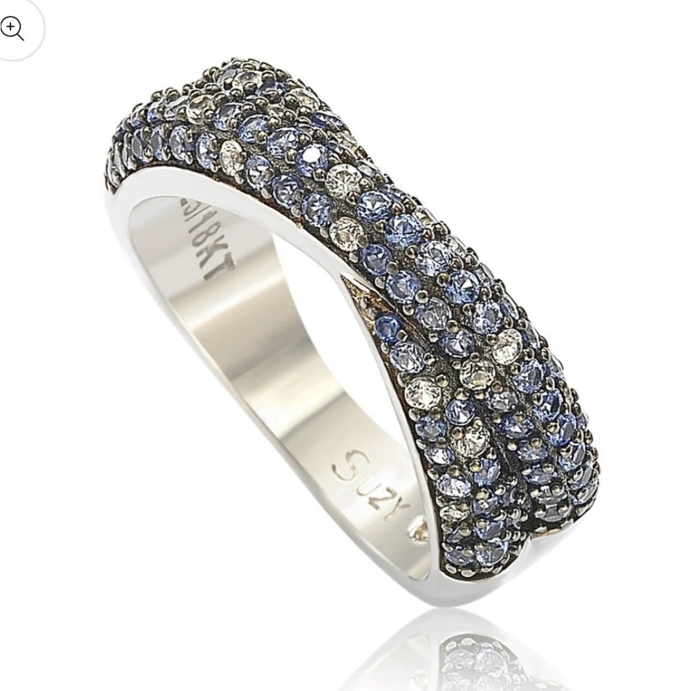 Suzy Levian Sterling Pavé Blue and White Sapphire & Diamond Accent Ring Size 7.5
